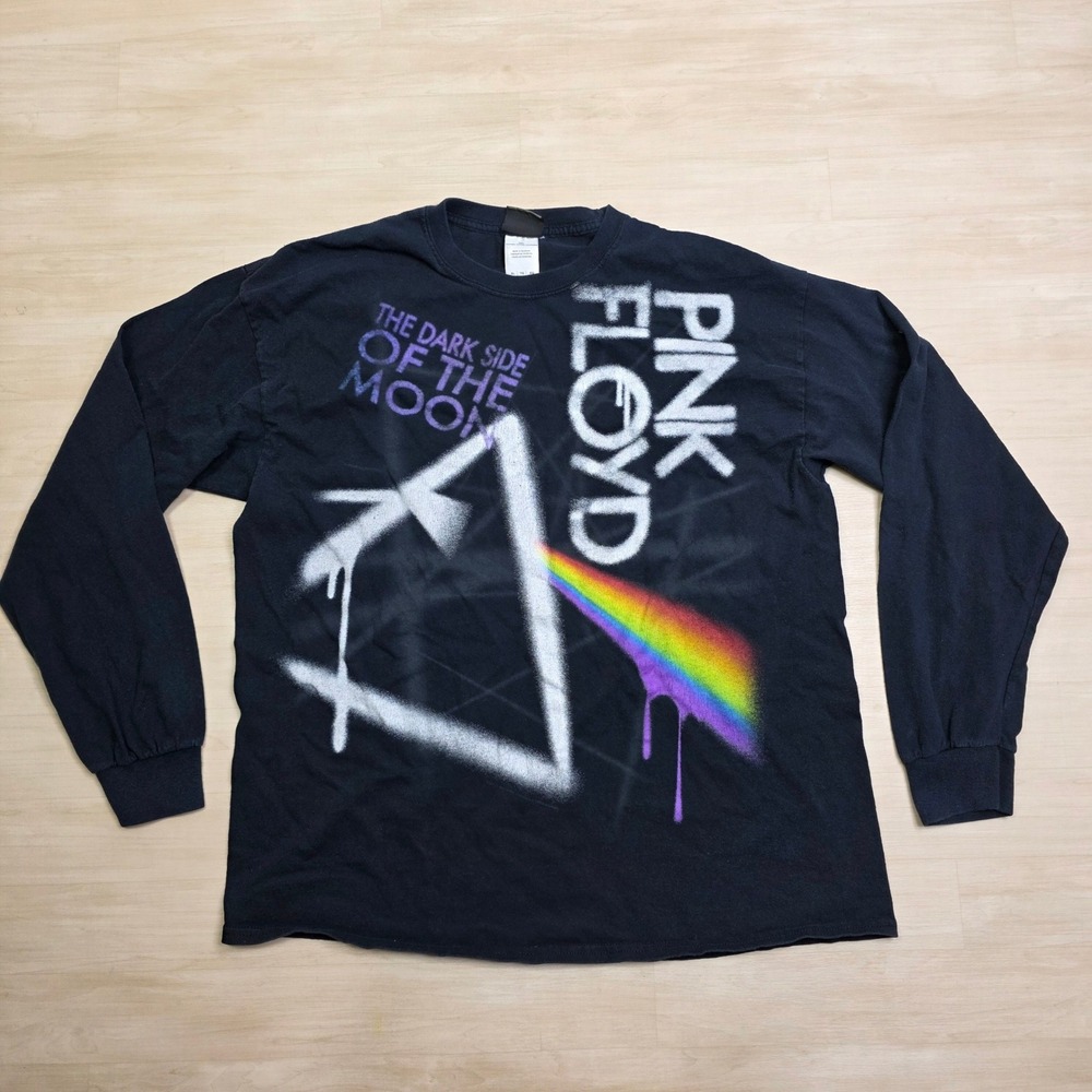 Liquid Blue Pink Floyd Dark Side of the Moon Spray Paint Long Sleeve‎ Shirt XL